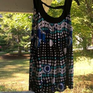 Dressbarn Black and Blue Patterned Tank Top